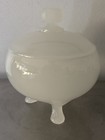 Antique Clambroth Opaline Covered Vanity Powder Or Candy Dish Footed Flawed Foot