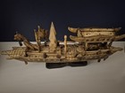 Vintage 17 5  Chinese Hand Carved Bone Dragon River Boat Model W  Wooden Stand