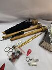 Vtg Antique Sewing Notion Tool Lot 13 Black Lace Spindle Scissors Rug Hook