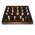 24 Vintage Thimbles In Wooden Wall Mount Display Case