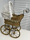 Vintage Antique Wicker Metal Victorian Style Baby Doll Pram Carriage Stroller