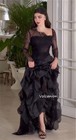 Custom Organza Ruffle Lace Asymmetrical Neck A-line Long Dress Bespoke Occasion
