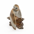 Northern Rose Owl - Barn Owl On Branch - Miniature Porcelain Figurine
