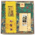 Red Flower Fantasy  - Original Art Mixed Media Collage Signed Painting 10   x10   