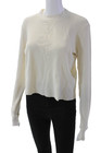Mate Womens Long Sleeve Crew Neck Waffle Knit Shirt White Cotton Size Small