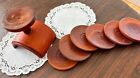 Set Of 6 Round Wood Vintage Coasters W Woodn Stand Rack Holder Mcm Cocktail Hour