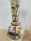 Pair Of Antique Hand Painted Bristol Glass Ruffle Vases  Caramel clambroth Color