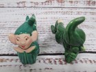 Vintage 50s Ceramic Pixie Elf Figurine Lot Green Laying Mid Century Christmas