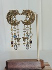 Vintage Boho Gold Tone Rhinestone Dangle Earrings Pierced For Party Vacation