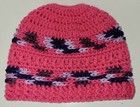 Messy Bun Ponytail Beanie Women s Medium Crocheted Pink Purple Striped