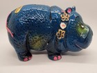Vintage Napcoware Hazel Hippo Blue Hippopotamus Retro Coin Bank Flower 70 s