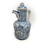 Vtg Blue   White Chinese Porcelain Teapot Ewer Floral Scroll Decorative 