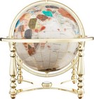21  Tall Pearl Ocean 4 Legs Gold Table Top Gem Gemstone World Map Globe