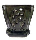 Vintage Two Tone Forest Green Red Clay Open Hole Flower Planter Orchid Pot 5 5 