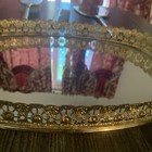 Vtg  Victorian Goldtone Hand Mirror brush comb   Tray Embossed Flowers Design