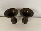 Vintage Antique Japanese Brass Or Bronze Pair Of Trumpet Vases