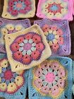 Lot Of 10 Multicolor Granny Square Flower Crochet For Afghan Scarf Pillow Bag