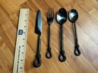 Lot 4 Cutlery Hand Forged Stainless Fork Knife Spoon Thailand Blackened Twisted