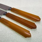 Set Of 3 Vintage Butterscotch Bakelite Dinner Knives - Art Deco