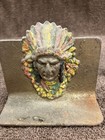 Vintage Antique Cast Iron Native American Indian Chief Head Bookends - Pair
