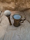 Vintage Brass Shave Brush With Mug New Silver Tip Badger Knot 