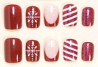 Press-on Nails Christmas Clear Red   White Candy Cane Striped Short Squared