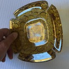 Mid Century Modern  Libby Gold Amber Glass Bubble Ashtray Retro