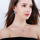Women Silver Plated Blue Water Drop Stud Earrings Necklace Cz Zircon Jewelry Set