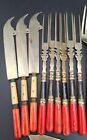 Vintage Bangkok Thailand Style 24 Piece Flatware Custom Bundle Red black Handles