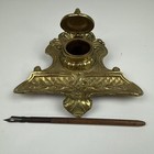 Solid Brass Ink Well With Antique Wood Nib Pen Vintage  Antique