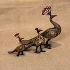 Vintage India Brass Peacock Figurine Set 3 Enamel Hand Painted Red Gold Decor