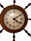 Vintage Nautical Ship Wheel Wall Clock Wood Brass 1959 Decorative