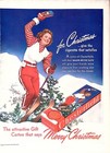 2 Vintage Print Ads 1940 Chesterfield Cigarettes Girl Skiing Merry Christmas
