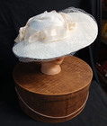 Wide Brim Brooch White Kentucky Derby Wedding Hat Church Dressy  W Hat Box