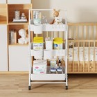 3-tier Folding Rolling Utility Cart With Wheels Hooks Cups For Kitchen Office