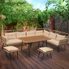 10pcs Patio Dining Set Outdoor Furniture Rectangle Table Sofa Set W  Cushion
