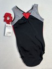 New Gk Elite Gymnastics Leotard Sporty Red  Black   Gray Tank W scrunchie Sz  Cm