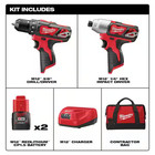 Milwaukee Cordless Drill Impact Driver Combo Kit W  2 Batteries Charger 12-volt