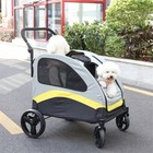 Dividered Two Dogs Stroller One-key Folding Pet Carrier With Shock-proof Wheels