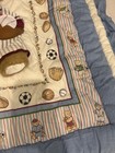 Vintage Kidsline Teddy Bear Baby Crib Quilt Blanket Blue Ruffle Baseball Sports