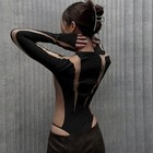 Women   s Black Mesh Cutout Romper Bodysuit Short Sleeve Bodycon One Piece S-m-l