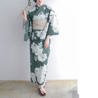 Yukata Summer Kimono Separated Type 4-piece Set Peony Green Japan