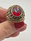 Class Ring United States Army Gold Ring With Red Stone - Size 11