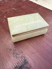 Vintage Alabaster Hand Carved White Stone Trinket Jewelry Treasure Box