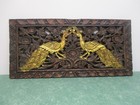 Vintage Hand Carved Chinese Plaque W peacocks Floral Details 23 3 4 X 11 1 4 