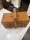 Vintage Accordion Wooden Sewing Box Fold Out Farmhouse