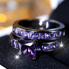 2 40ct Princess Cut Lab-created Amethyst Bridal Set Ring 14k Black Gold Plated