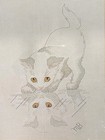Large Framed Counted Cross Stitch Gray Kitten Looking At It s Reflection  Lovely