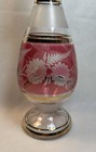 Vintage Cranberry Etched Decanter Rose Flower Cut Glass Gold Trim With Stopper