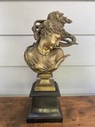 Antique French Art Nouveau Bronze Sculpture Woman Sun moon Statue - Saibas 1869